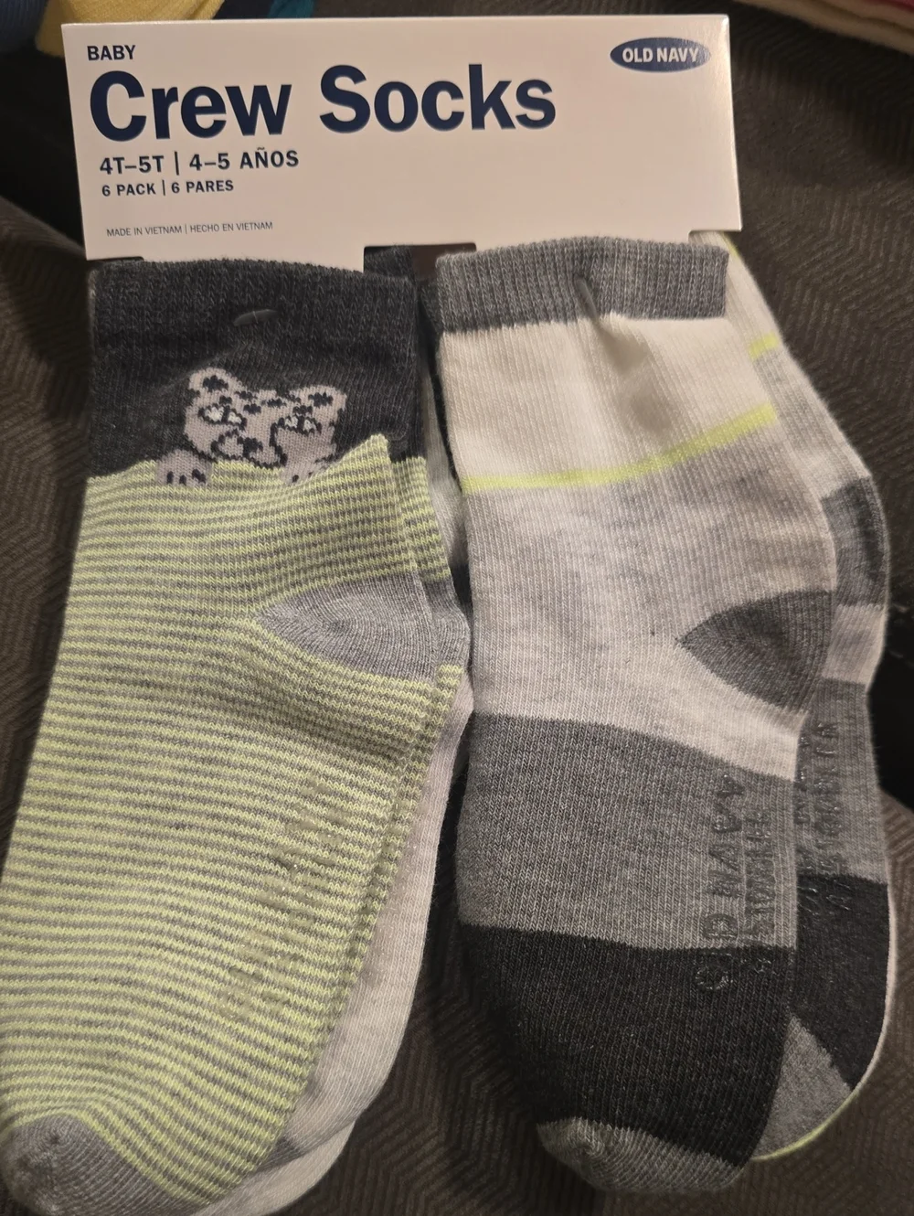 Old Navy Kids Crew Socks - Gray, Light Green & White (6 Pack)